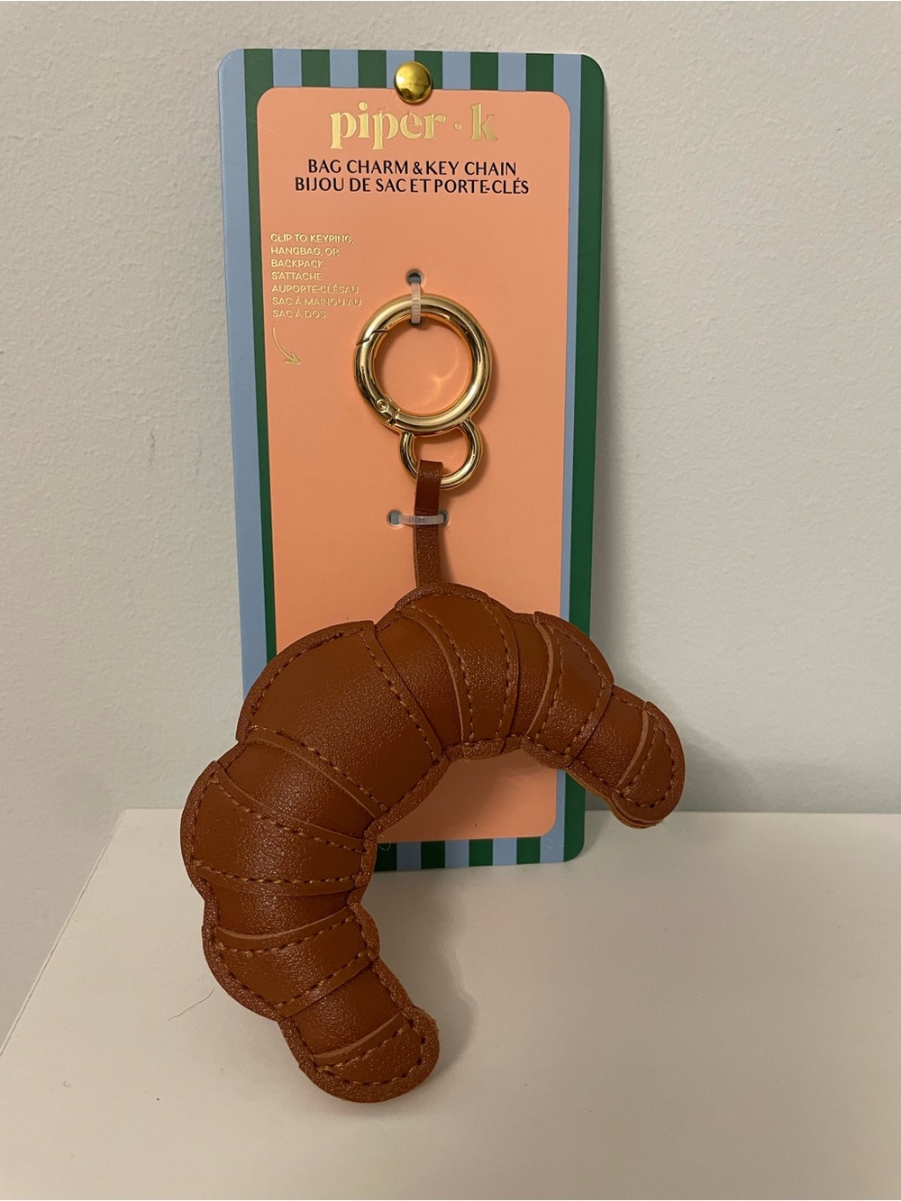 NWT piper•k Croissant Bag Charm Keychain - Brown